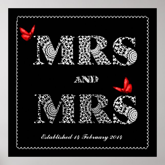 Póster Lesbiana: Boda del mismo género: Lace Word Art (Frente)