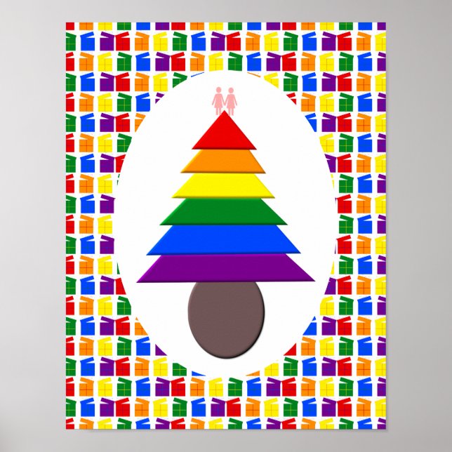 Póster Lesbianas arcoiris Árbol y regalo de Navidad (Frente)