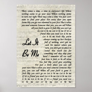 Póster Let It Be Me Song Lyric Vintage Print