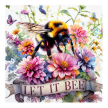 Let It Bee – Aquarela Abejorro Primavera Floral 