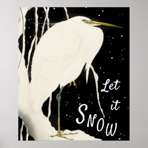 Póster Let it Snow - Snowy Heron - Vintage Art - 20 -