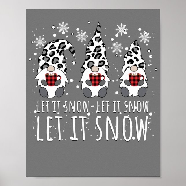 Póster LET IT SNOW Winter Gnome - Leopard Buffalo Plaid (Frente)