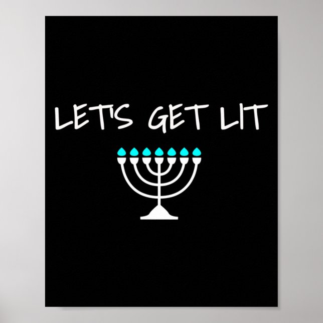 Póster Let S Get Lit Jewish Hanukkah Menorah Chanukkah  (Frente)