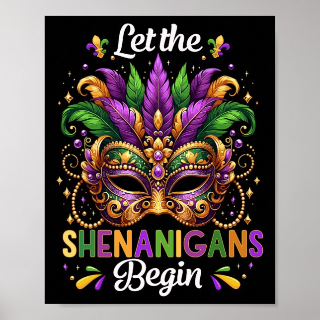 Póster Let The Shenanigans Begin Mardi Gras Beads Mask Fe (Frente)