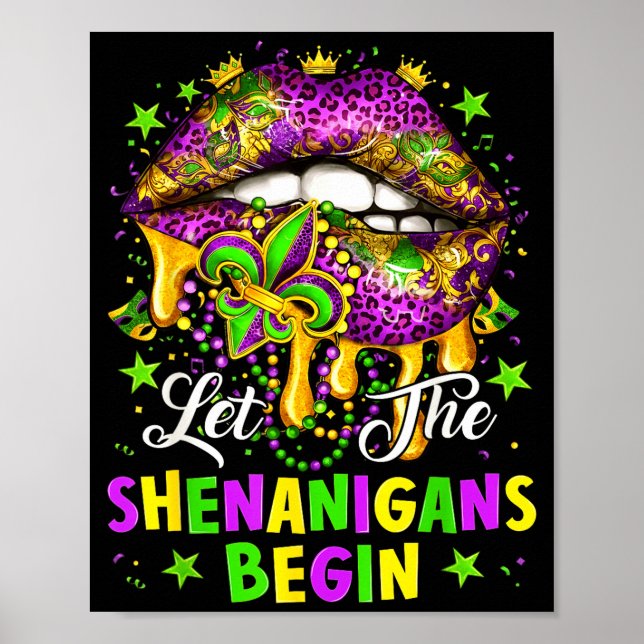 Póster Let The Shenanigans Begin Mardi Gras Lips Girl Wom (Frente)