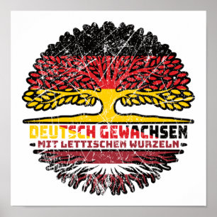 Póster Letonia Letón Alemán Alemania Árbol Raíz