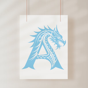 Póster Letra A de estilo dragón, alfabeto de dragón, mono