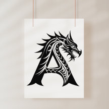Letra A de estilo dragón, alfabeto de dragón, mono