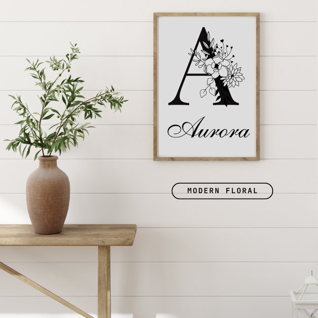 Póster Letra A Floral Moderno Monograma Negro Nursera (Subido por el creador)