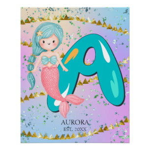 Póster Letra A Monograma Acuarela Cuta Cristales De Siren
