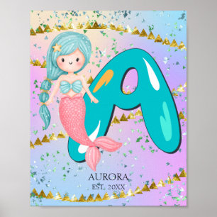 Póster Letra A Monograma Acuarela Cuta Cristales De Siren