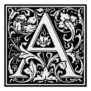 Póster Letra A Monograma Medieval Art Nouveau