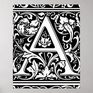 Póster Letra A Monograma Medieval Art Nouveau