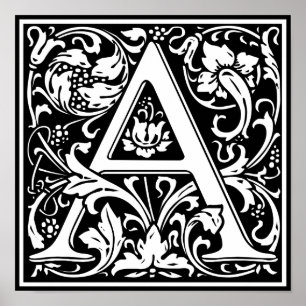 Póster Letra A Monograma Medieval Art Nouveau