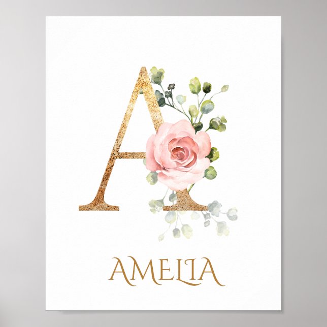 Póster Letra A Monograma rosa rosa Poster de enfermería (Frente)