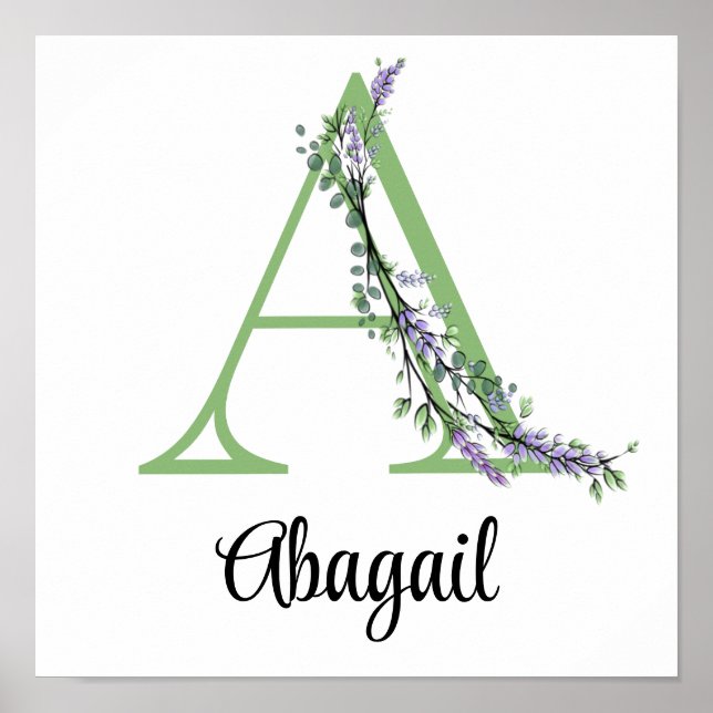 Póster Letra alfabética A acuarela Lavanda Eucalyptus (Frente)