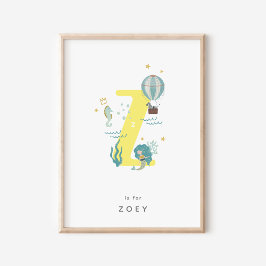 Póster Letra alfabética personalizada de guardería corta