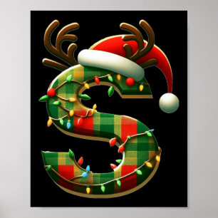 Póster Letra alumbólica S Santa Hat Monograma Nombre inic