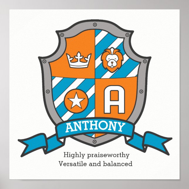 Póster Letra Anthony A nombre de niños que significa escu (Frente)