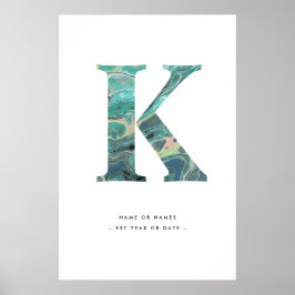 Póster Letra Aqua Marble K Letra inicial w/Personalizació