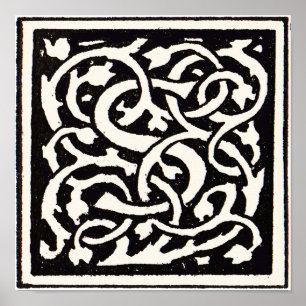 Póster Letra Art Nouveau monograma S de cosecha vintage