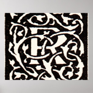 Póster Letra Art Nouveau Vintage Monograma R