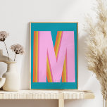Póster Letra audaz monograma de tipografía retro en azul<br><div class="desc">Letra de monograma audaz de tipografía retro personalizada en Poster azul</div>