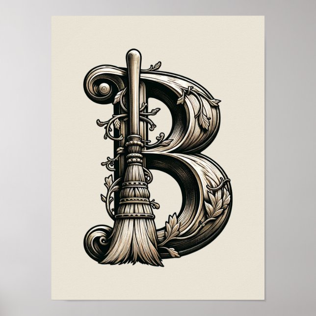 Póster Letra B de bruja mala letra de cuarto B Personaliz (Frente)