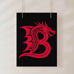Póster Letra B de estilo dragón, alfabeto de dragón, mono