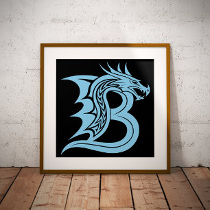 Póster Letra B de estilo dragón, alfabeto de dragón, mono