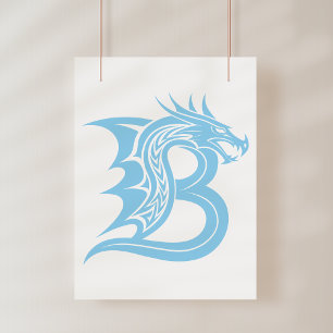 Póster Letra B de estilo dragón, alfabeto de dragón, mono