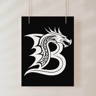 Póster Letra B de estilo dragón, alfabeto de dragón, mono