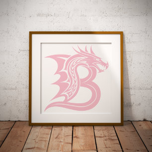 Póster Letra B de estilo dragón, alfabeto de dragón, mono