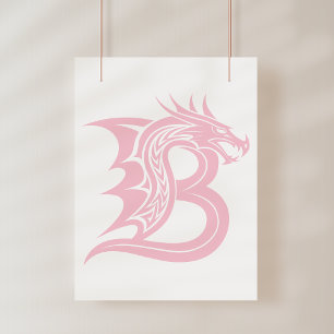 Póster Letra B de estilo dragón, alfabeto de dragón, mono