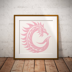 Póster Letra C de estilo dragón, alfabeto de dragón, mono