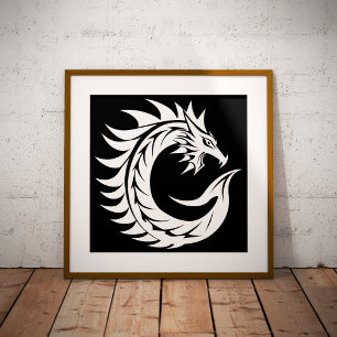 Póster Letra C de estilo dragón, alfabeto de dragón, mono