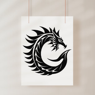 Póster Letra C de estilo dragón, alfabeto de dragón, mono