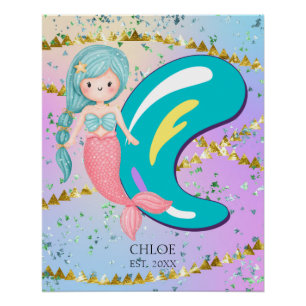 Póster Letra C Monograma Acuarela Cuta Cristales De Siren