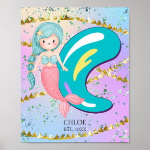 Póster Letra C Monograma Acuarela Cuta Cristales De Siren