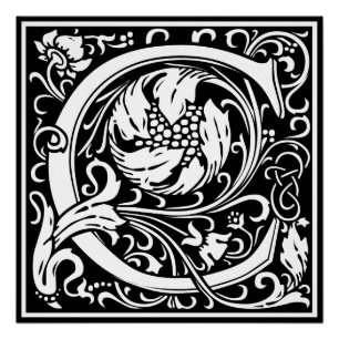 Póster Letra C Monograma Arte Nouveau Medieval