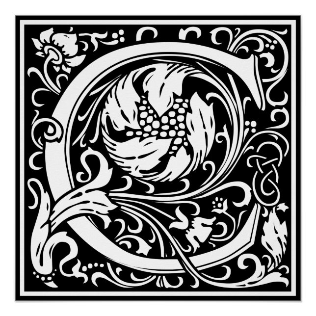 Póster Letra C Monograma medieval Art Nouveau (Anverso)