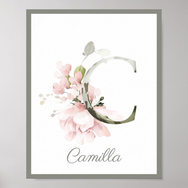 Póster Letra C Monograma Poster de guardería de rosa rosa (Frente)