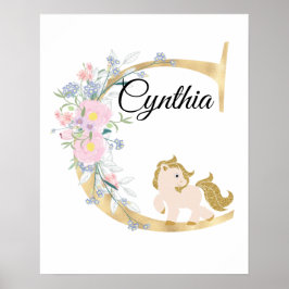 Póster letra C personalizada monograma con pony