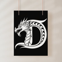 Letra D de estilo dragón, alfabeto de dragón, mono