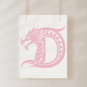 Póster Letra D de estilo dragón, alfabeto de dragón, mono