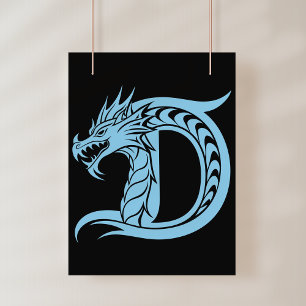 Póster Letra D de estilo dragón, alfabeto de dragón, mono