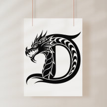 Letra D de estilo dragón, alfabeto de dragón, mono