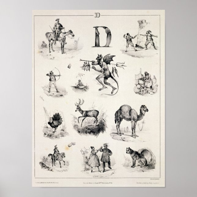 Póster Letra D de un manual alfabético, 1832 (Frente)