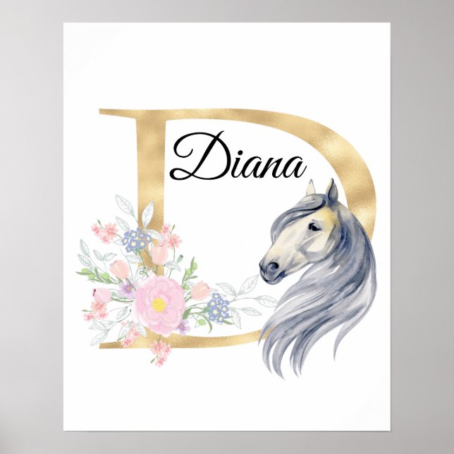 Póster Letra D personalizada nombre monograma con caballo (Frente)