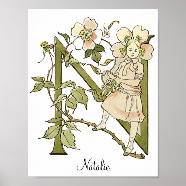 Póster Letra de alfabeto vintage personalizada N (Frente)